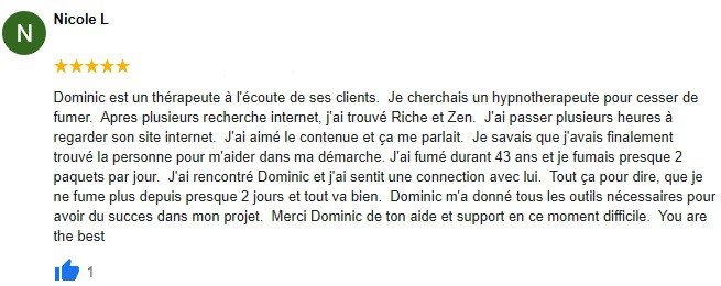J’ai adoré mon expérience ! Dominic est d’un naturel calme et apaisant. Il m’a mis en confiance dès le début de ma démarche. Merci !